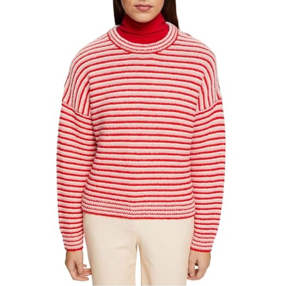 Esprit Candy Cane Red Stripe Wool Blend Christmas Sweater S Boxy Oversize
